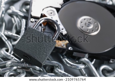 Data on cd rom secured with chain and padlock equipment, key hole