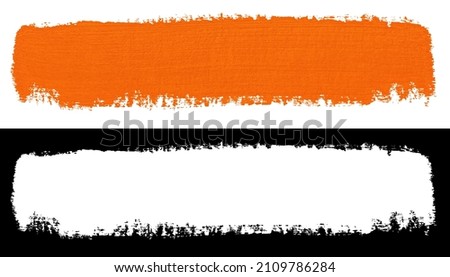 Orange stroke of paint texture isolated on white background with clipping mask (alpha channel) for quick isolation.