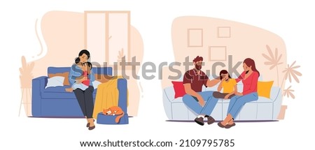 Parents Support their Children, Father and Mother Comforting Kids. Upset Son and Daughter Crying and Feel Upset. Family Scene with Characters Solve Kids Problems. Cartoon People Vector Illustration Royalty-Free Stock Photo #2109795785