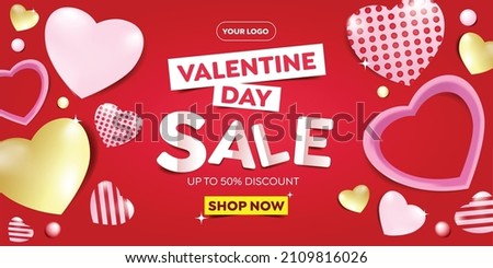 Trendy editable Valentine day vertical banner template set with red realistic hearts for banner, flyer, brochure, story or stories on social media. Vector illustration.