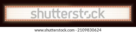 Wide retro lightbox with light bulbs. Vintage theater signboard. Horizontal marquee billboard with lamps. Royalty-Free Stock Photo #2109830624