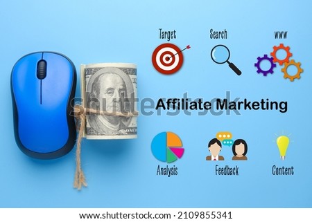 A picture of mouse with fake money with affiliate marketing word and item for the subject.