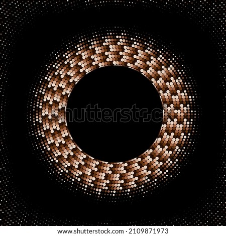 Halftone abstract dark background of light and dark brown dots, frame, design element