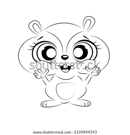 Coloring book, cute hamster, beautiful Outline illustration isolated on white background. one line. Coloring book for children and adults. Print for t-shirt, cup, children's clothing. Vector