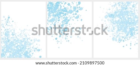 Set of 3 Delicate Abstract Watercolor Style Vector illustration with Light Blue Paint Stains on a White Background. Pastel Color Splashes and Splatter Print Set.