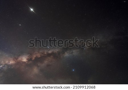 night sky milky way and star on dark background. Cygnus is a northern constellation on the plane of the Milky Way, deriving its name from the Latinized Greek word for swan. Jupiter, Saturn, Vega Royalty-Free Stock Photo #2109912068