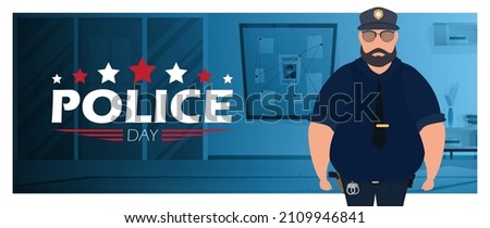 Police day poster in flat 2d style. Defender's Day. Vector illustration.