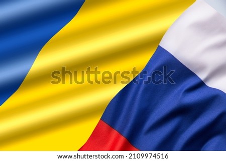 Russia and Ukraine. Flag of the two countries. War concept.