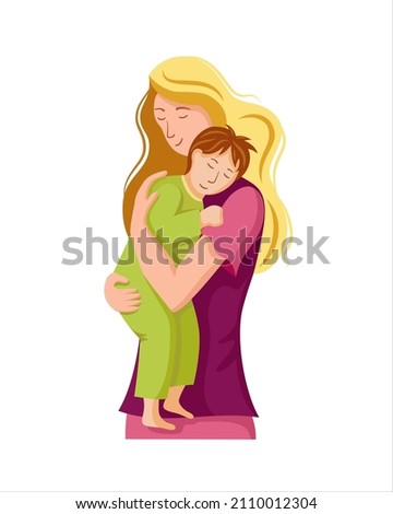 Happy mother are holding sleeping little boy. Mother care and love of his kiddy. Family scene of love, togetherness and tenderness. Flat vector illustration isolated on white background.