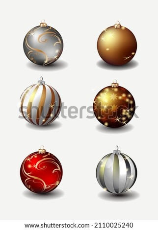 set of colorful Christmas balls with sparkles