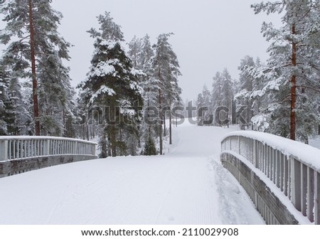 Ski track in europe, winter sport. Ski slope in Lahti Finland