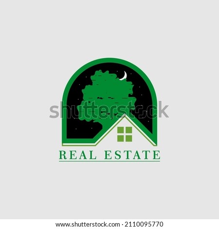 House and tree logo design vector