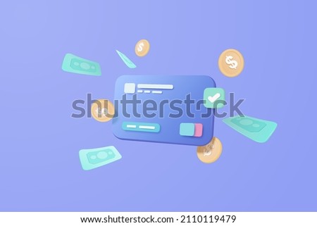 3D credit card money financial security for online shopping, online payment credit card with payment protection 3d concept. 3d credit card vector for finance, online banking and shopping payment Royalty-Free Stock Photo #2110119479