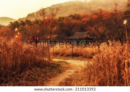 temple scene in the autumn. Taken in Buan, South Korea.