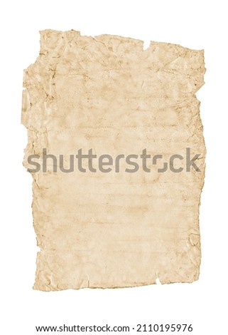 Old grunge paper sheet. Parchment isolated on white background
