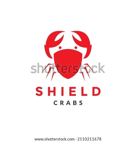 red crab with shield shape logo design, vector graphic symbol icon sign illustration