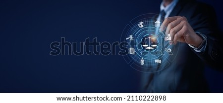 Libra Scales Attorney at Law Business Legal Lawyer Internet Technology.Labor law, Lawyer, Attorney at law, Legal advice business concept on screen. Royalty-Free Stock Photo #2110222898