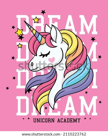 unicorn, girls graphic tees vector designs and other uses Royalty-Free Stock Photo #2110223762