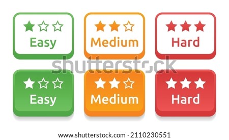 Easy, medium, hard level with stars icons set in color design. Royalty-Free Stock Photo #2110230551
