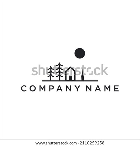 view tree Mountain hill forest nature line simple logo Vector template black colour 