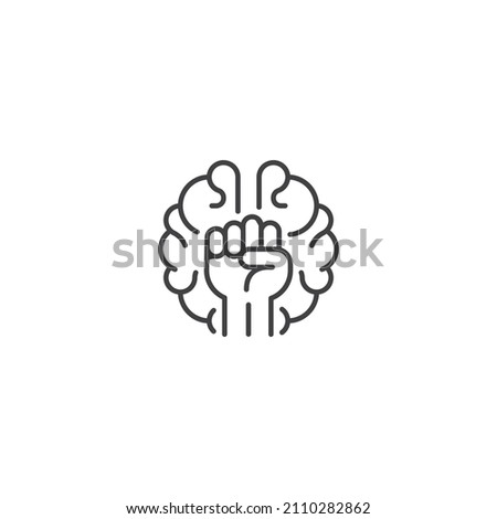 Brain power, willpower, strong mind concept, raised hand fish with brain. Vector icon logo template Royalty-Free Stock Photo #2110282862