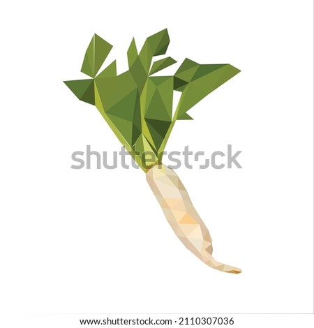 Daikon radish with green stem isolated vegetable root diamond low poly vector art Royalty-Free Stock Photo #2110307036