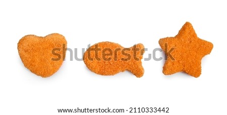Tasty fish nuggets on white background Royalty-Free Stock Photo #2110333442