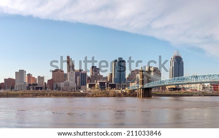 Cincinnati downtown panoramic overview in the morning