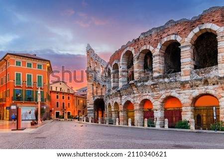 Verona, Italy. The Verona Arena, Roman amphitheatre in Piazza Bra. Royalty-Free Stock Photo #2110340621