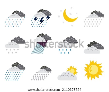 Weather Icon Set. Flat Design. Fully editable vector illustration. Text expanded.