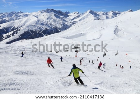Mayrhofen - Austrian Alps winter ski resort in Tyrol. Austrian Central Alps. Royalty-Free Stock Photo #2110417136