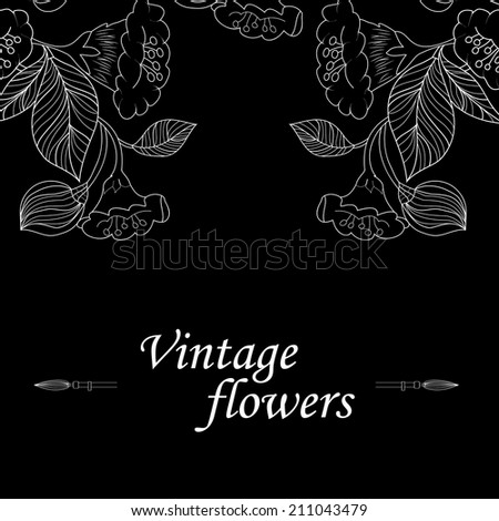 Vector illustration of Abstract background with flowers in black and white style