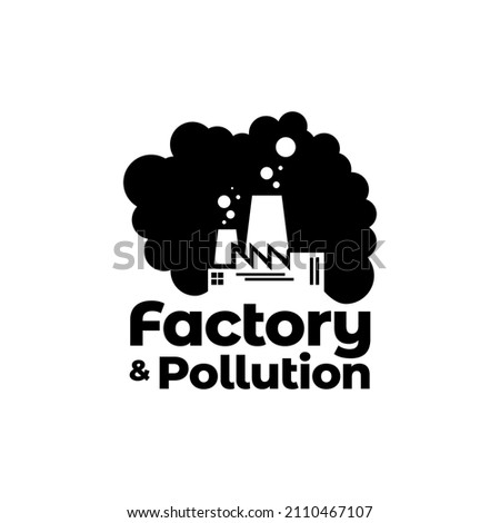 negative space smoke with factory pollution logo design, vector graphic symbol icon sign illustration