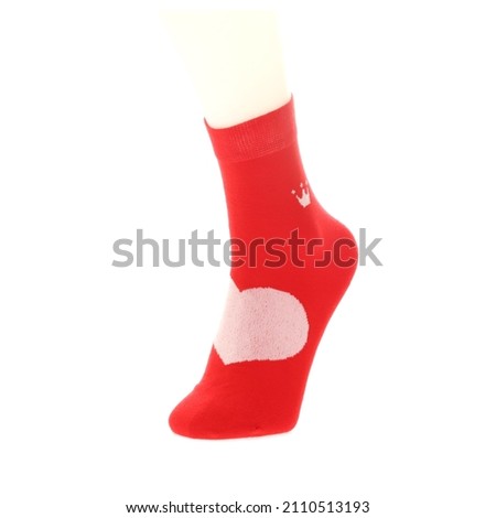 colorful sock with funny cartoon prints, walking sock, on a white background , Ghost mannequin foot