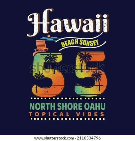 Hawaii beach sunset vintage t-shirt design for summer vacation