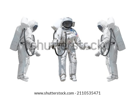 Three floating astronauts on a white background in different angles
