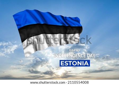 Estonia independence day card with flag in sunny blue sky. National holiday
