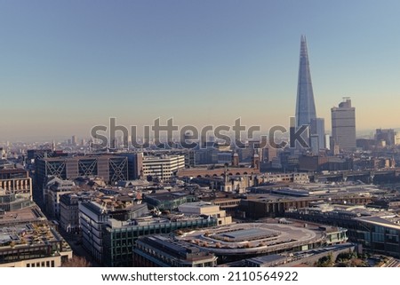London skyline towards shard over blue dusky backdrop