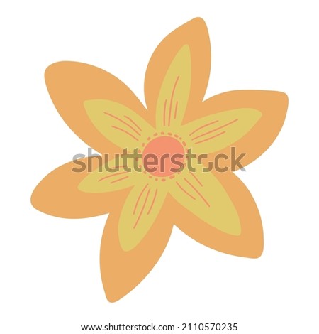 Hand drawn sketch simple flower in Scandinavian childish simple style. Botanical minimalist doodle flower. Vector illustration isolated on white background