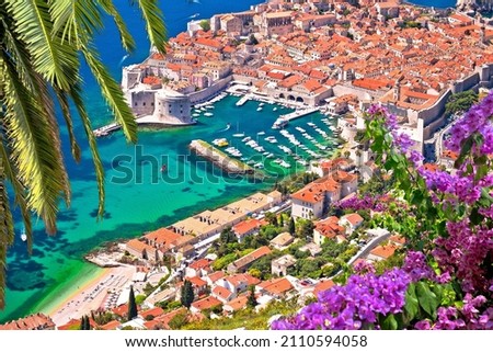 Town of Dubrovnik heritage harbor view from above, Dalmatia region of Croatia Royalty-Free Stock Photo #2110594058