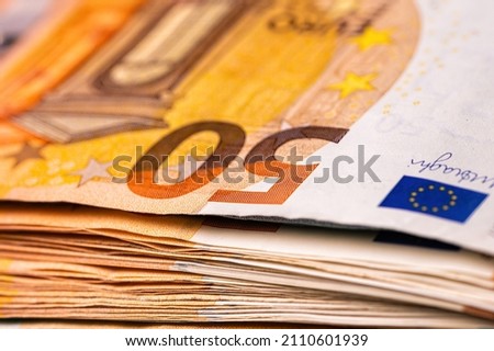 Money background from 50 and 20 euro banknotes. Euro banknote close-up