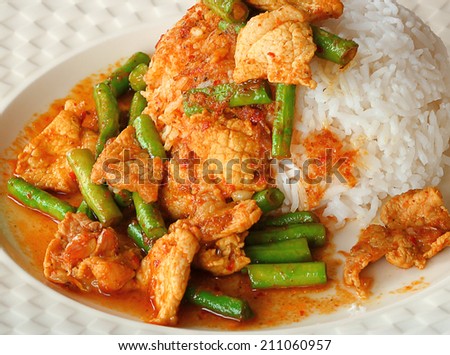 Pork curry spicy,Fried long beans, Thai food