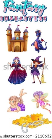 Fantasy cartoon characters set illustration