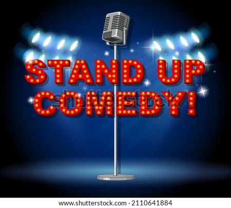 Stand up comedy banner with vintage microphone illustration