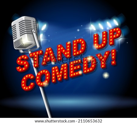 Stand up comedy banner with vintage microphone illustration