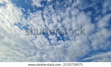 The winter morning sky had fluffy, clean white clouds scattered across the bright blue sky. 