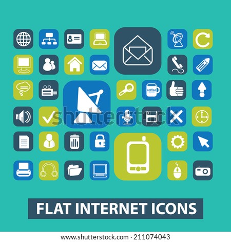 flat internet, website icons, signs set, vector