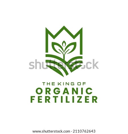 king crown with leaf growth for organic fertilizer logo design Royalty-Free Stock Photo #2110762643