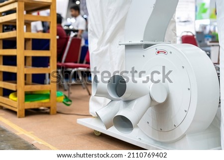 4 inlet air suction blower for industrial wood dust collector for wood working double bag type in furniture manufacturing process Royalty-Free Stock Photo #2110769402