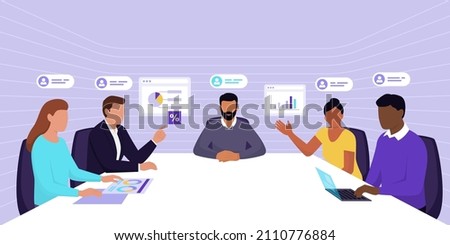 Corporate business team having a meeting in a virtual office room: digital workspace, remote work and teamwork concept Royalty-Free Stock Photo #2110776884